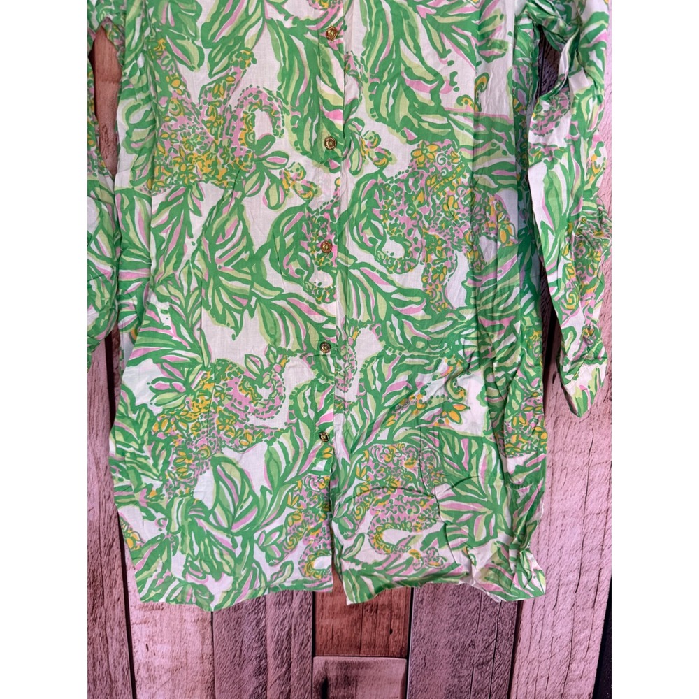 Lilly Pulitzer Jupiter Island Tunic Cover Up Tropical Resortwear Green Pink XL - Picture 4 of 9